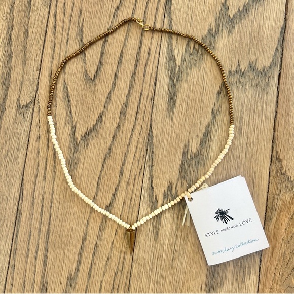 NWT Noonday Collection Navigator Cream and Gold Beaded Necklace - Picture 2 of 8